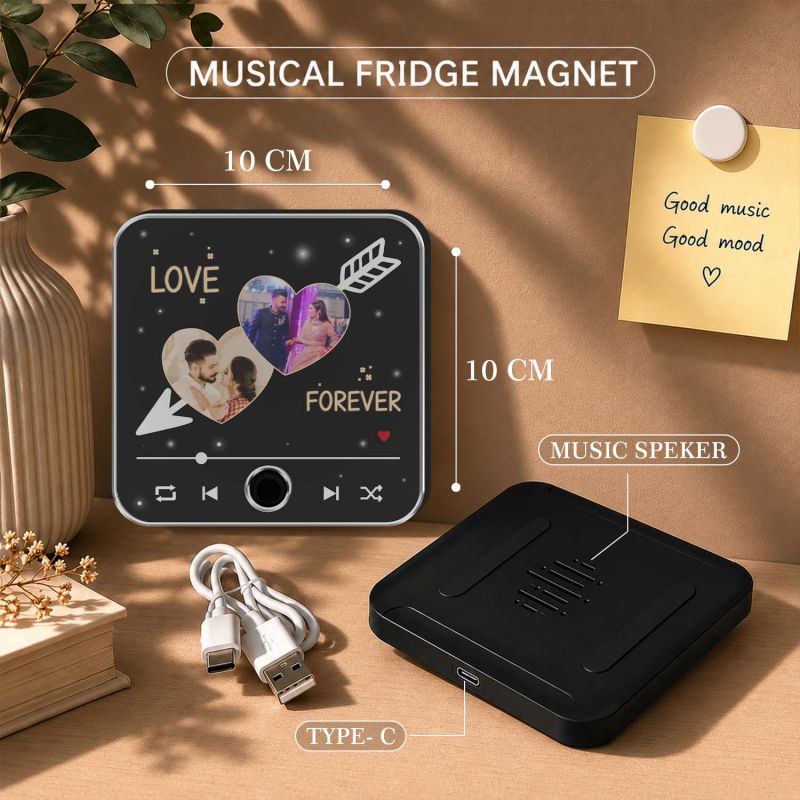 Personalized Romantic Music Player Fridge Magnet with Built in Speaker – Customized Photo Refrigerator Magnet Love Forever Gift for Anniversary, Couple, Husband, Wife